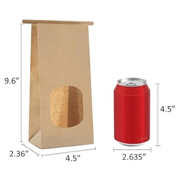 100pcs Bakery Bags with Window, Tin Tie Tab Paper Bags- Brown - Picture 2 of 5